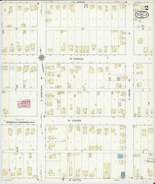 Sanborn Fire Insurance Map from Sedalia, Pettis County, Missouri (1914), Sheet #0002 - Historic Sanborn Fire Insurance Map Print, vintage old map wall art, antique decor, genealogy gift, Missouri Missouri map