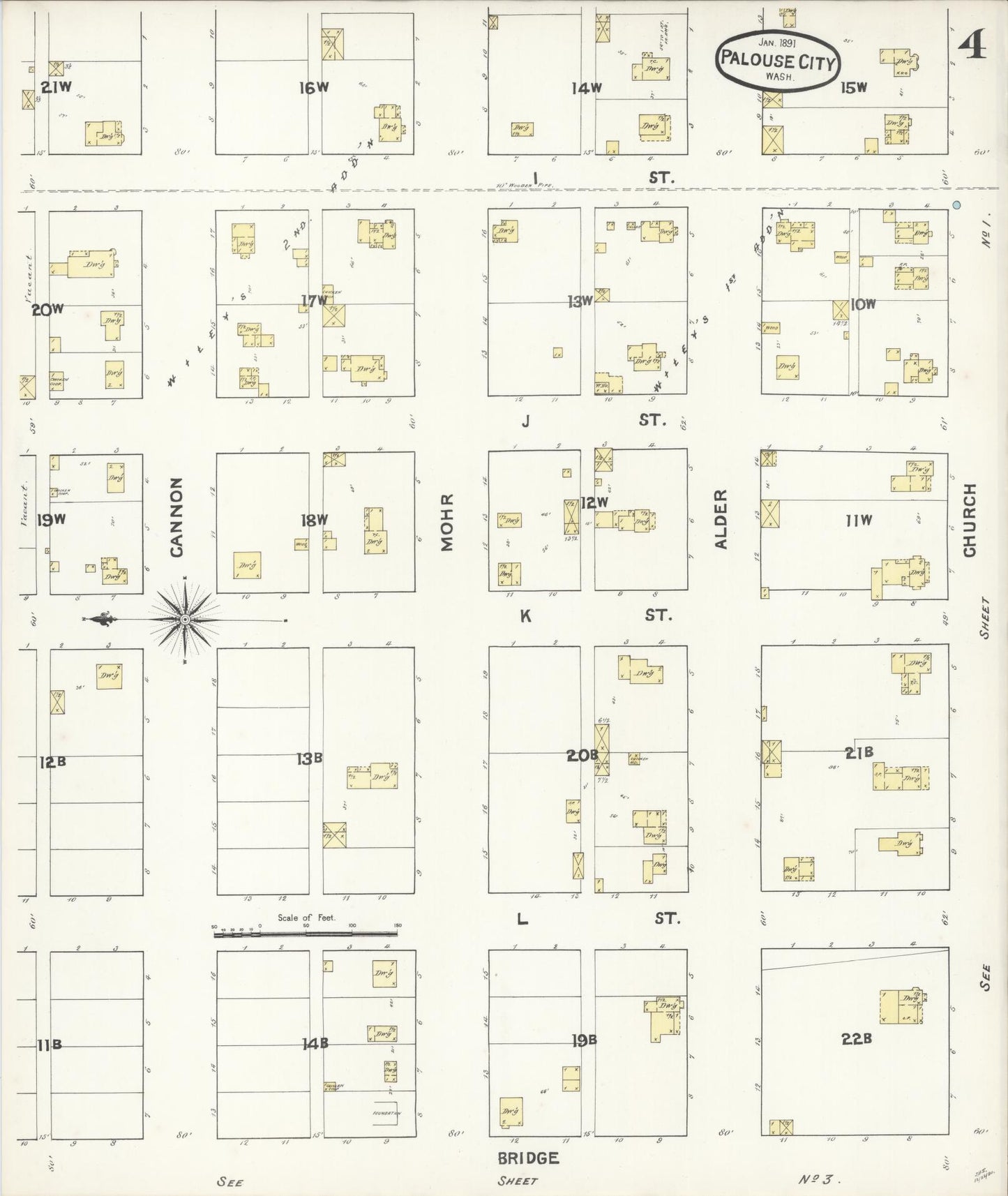 Sanborn Fire Insurance Map from Palouse City, Whitman County, Washington (1891), Sheet #0004 - Complete Map Set gallery image, historic Sanborn map, vintage wall art, Washington Washington