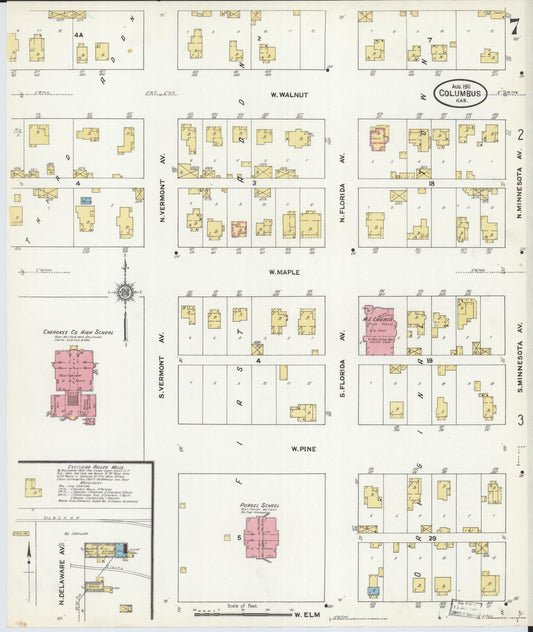 Sanborn Fire Insurance Map from Columbus, Cherokee County, Kansas (1911), Sheet #0007 - Historic Sanborn Fire Insurance Map Print, vintage old map wall art, antique decor, genealogy gift, Kansas Kansas map