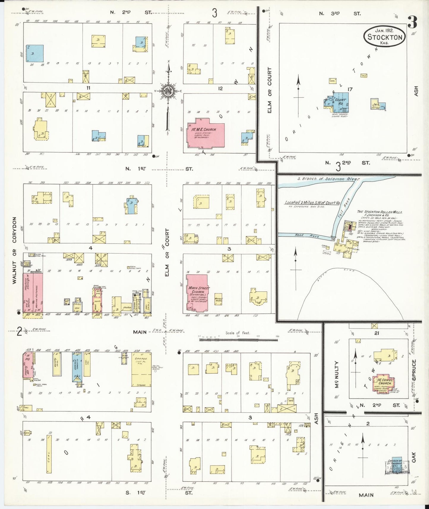 Sanborn Fire Insurance Map from Stockton, Rooks County, Kansas (1912), Sheet #0003 - Historic Sanborn Fire Insurance Map Print, vintage old map wall art, antique decor, genealogy gift, Kansas Kansas map