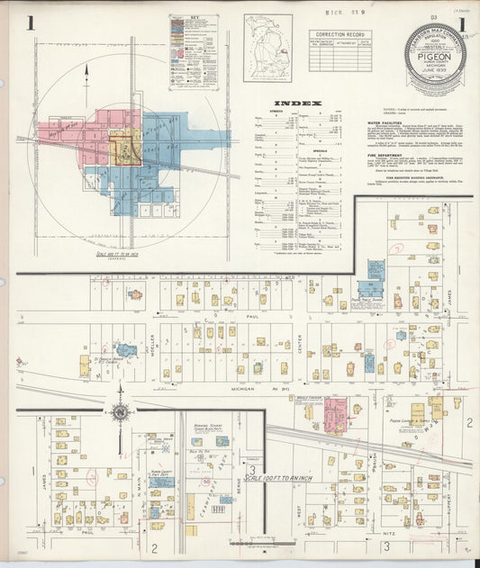 Sanborn Fire Insurance Map from Pigeon, Huron County, Michigan (1939), Sheet #0001 - Historic Sanborn Fire Insurance Map Print, vintage old map wall art, antique decor, genealogy gift, Michigan Michigan map
