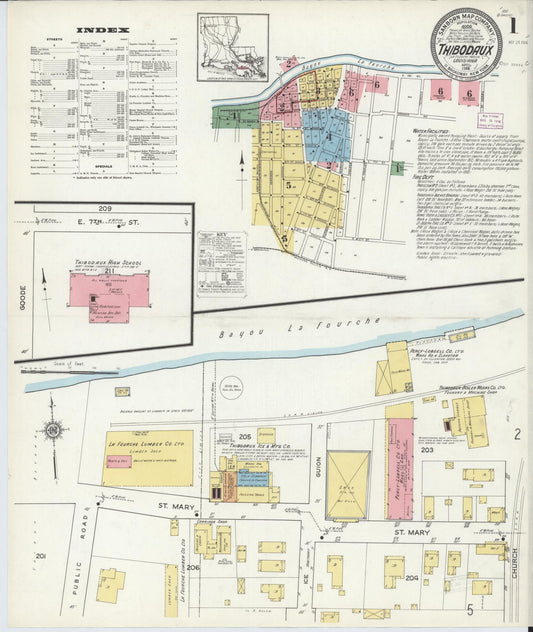 Sanborn Fire Insurance Map from Thibodaux, Lafourche Parish, Louisiana. (1916) – Historic Sanborn Fire Insurance Map Print