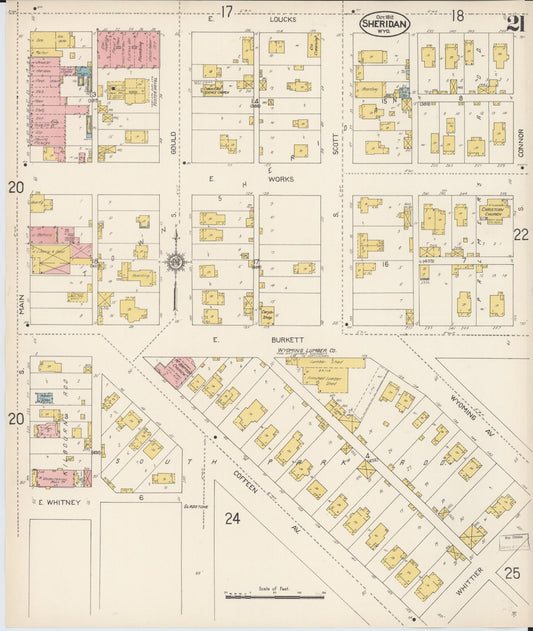 Sanborn Fire Insurance Map from Sheridan, Sheridan County, Wyoming (1912), Sheet #0021 - Historic Sanborn Fire Insurance Map Print, vintage old map wall art, antique decor, genealogy gift, Wyoming Wyoming map
