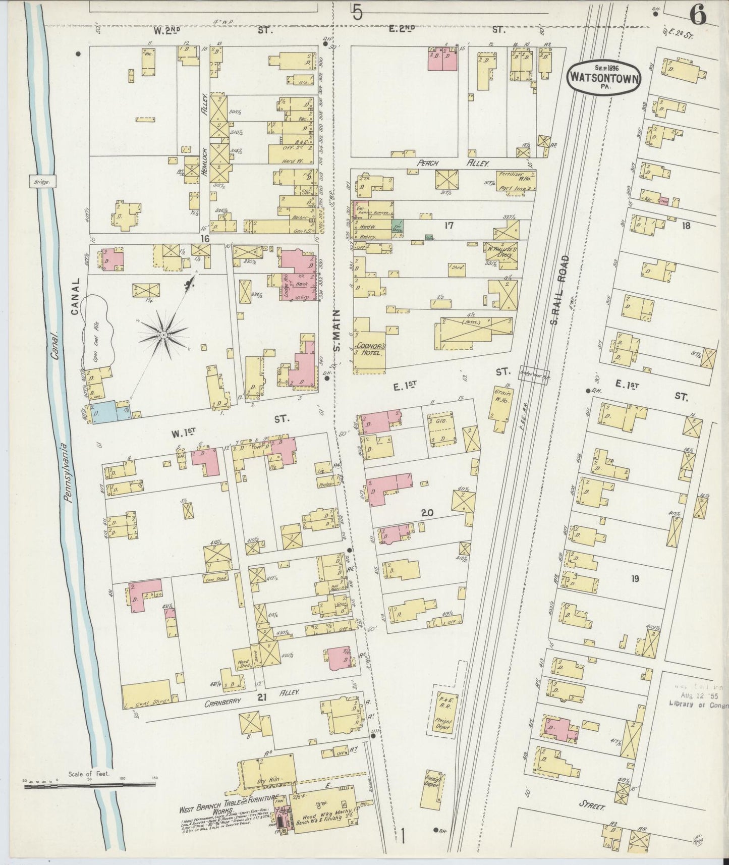 Sanborn Fire Insurance Map from Watsontown, Northumberland County, Pennsylvania (1896), Sheet #0006 - Complete Map Set gallery image, historic Sanborn map, vintage wall art, Pennsylvania Pennsylvania