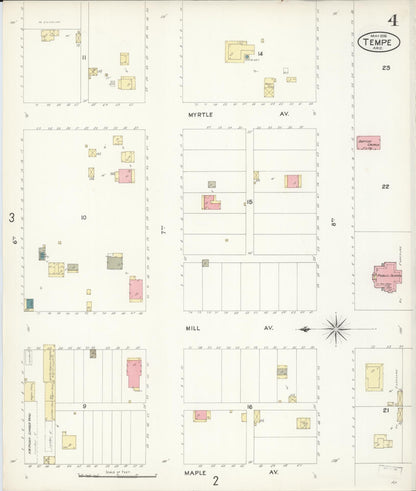 Sanborn Fire Insurance Map from Tempe, Maricopa County, Arizona (1898), Sheet #0004 - Complete Map Set gallery image, historic Sanborn map, vintage wall art, Arizona Arizona