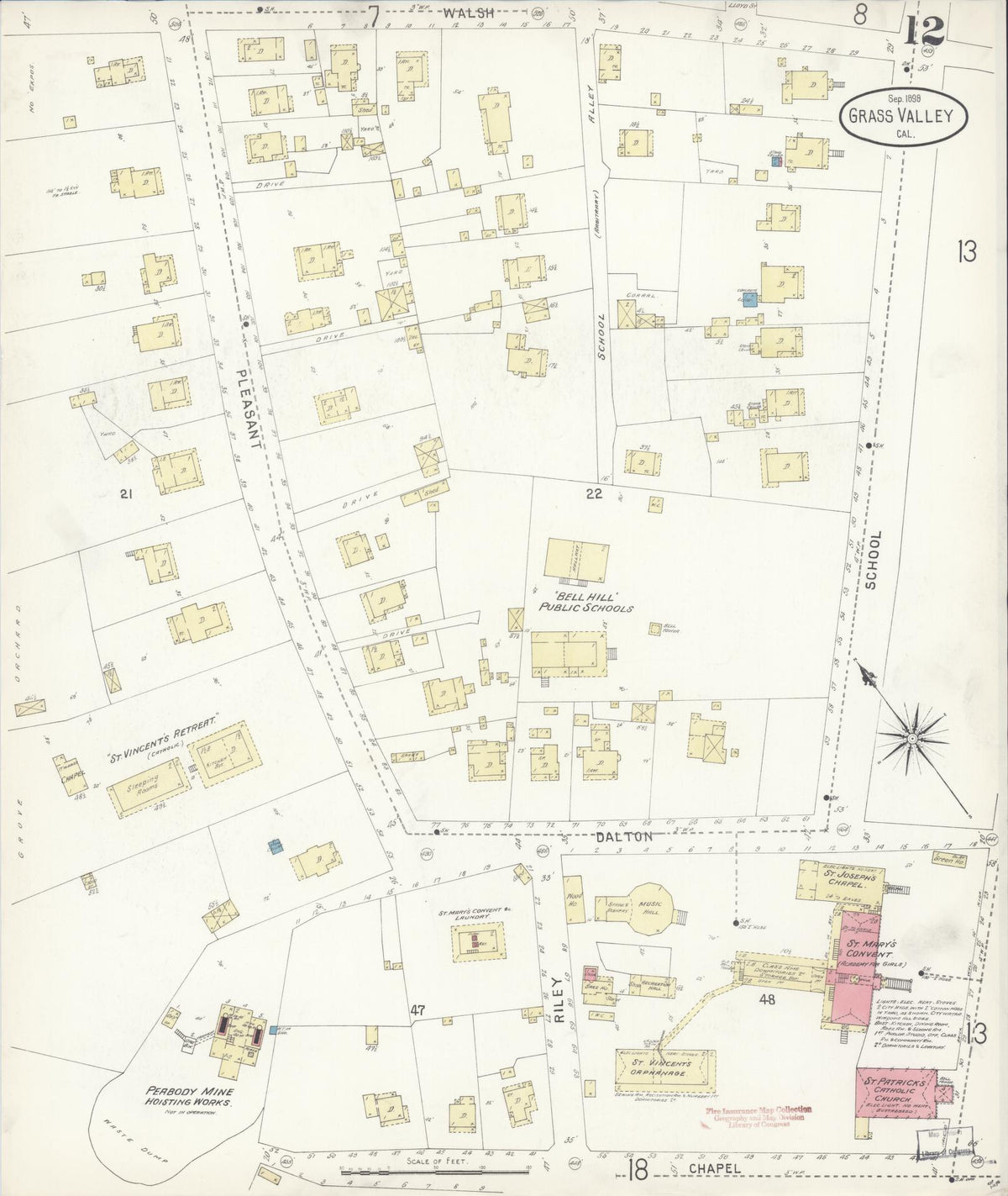 Sanborn Fire Insurance Map from Grass Valley, Nevada County, California (1898), Sheet #0012 - Complete Map Set gallery image, historic Sanborn map, vintage wall art, California California