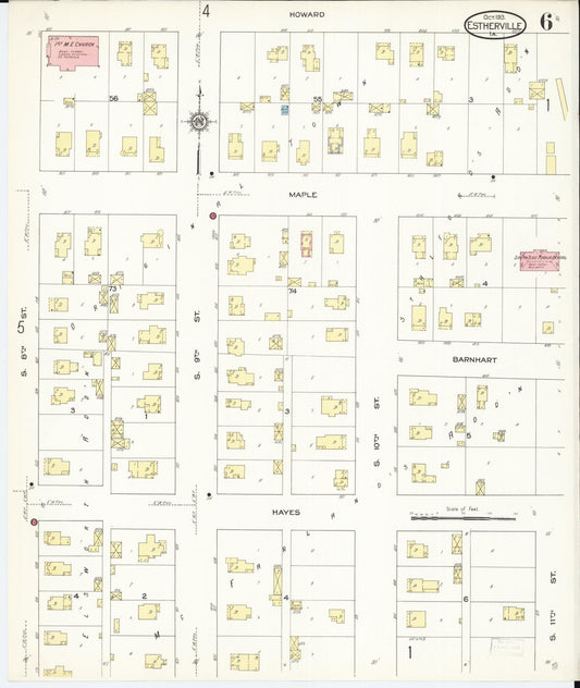 Sanborn Fire Insurance Map from Estherville, Emmet County, Iowa (1913), Sheet #0006 - Historic Sanborn Fire Insurance Map Print, vintage old map wall art