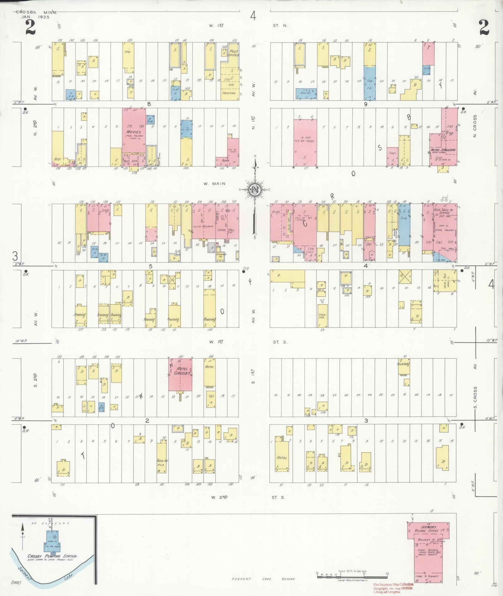 Sanborn Fire Insurance Map from Crosby, Crow Wing County, Minnesota (1935), Sheet #0002 - Complete Map Set gallery image, historic Sanborn map, vintage wall art, Minnesota Minnesota