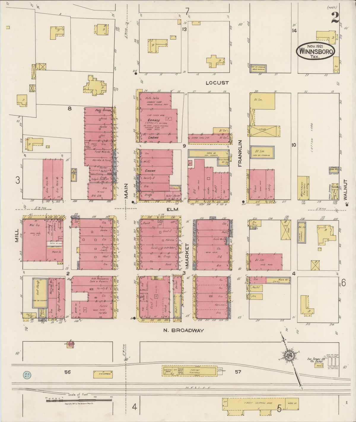 Sanborn Fire Insurance Map from Winnsboro, Wood County, Texas (1921), Sheet #0002 - Complete Map Set gallery image, historic Sanborn map, vintage wall art, Texas Texas
