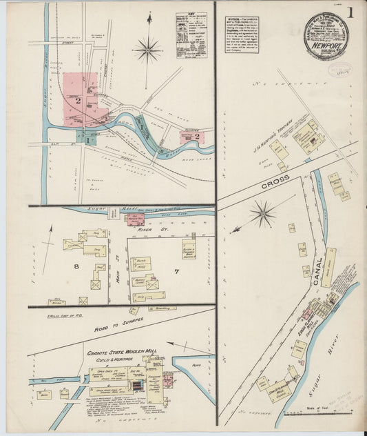 Sanborn Fire Insurance Map from Newport, Sullivan County, New Hampshire (1884), Sheet #0001 - Historic Sanborn Fire Insurance Map Print, vintage old map wall art, antique decor, genealogy gift, New Hampshire New Hampshire map