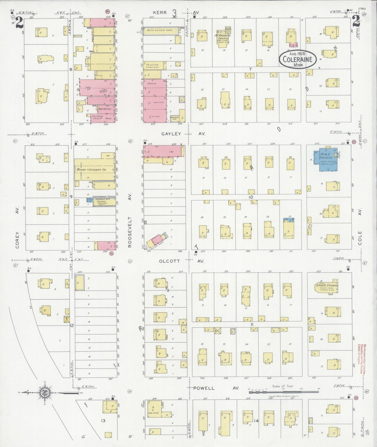 Sanborn Fire Insurance Map from Coleraine, Itasca County, Minnesota (1928), Sheet #0002 - Complete Map Set gallery image, historic Sanborn map, vintage wall art, Minnesota Minnesota