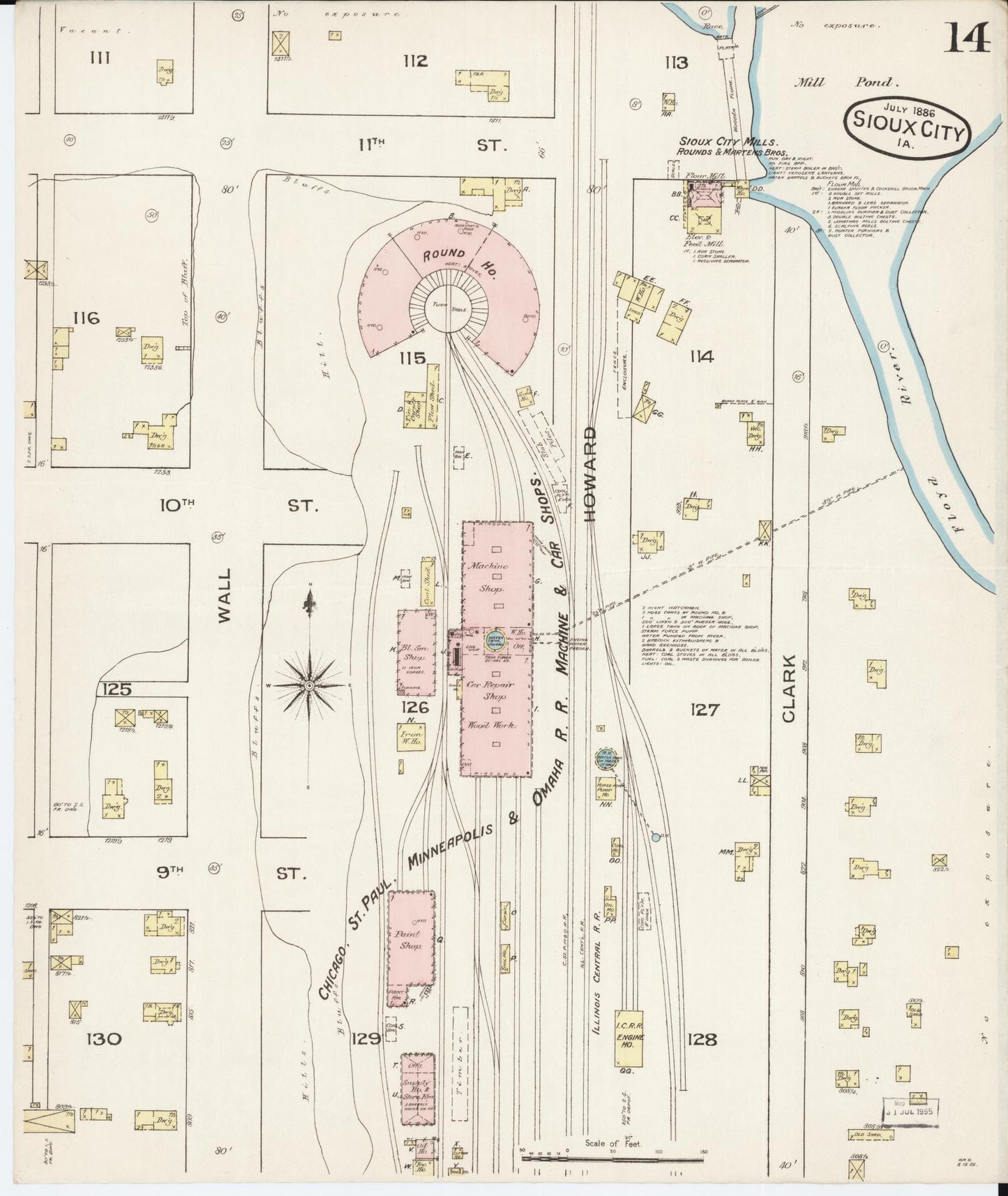 Sanborn Fire Insurance Map from Sioux City, Woodbury County, Iowa (1886), Sheet #0014 - Historic Sanborn Fire Insurance Map Print, vintage old map wall art