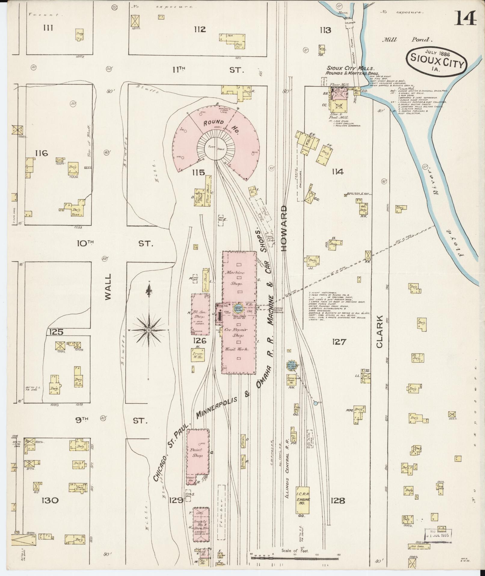 Sanborn Fire Insurance Map from Sioux City, Woodbury County, Iowa (1886), Sheet #0014 - Historic Sanborn Fire Insurance Map Print, vintage old map wall art