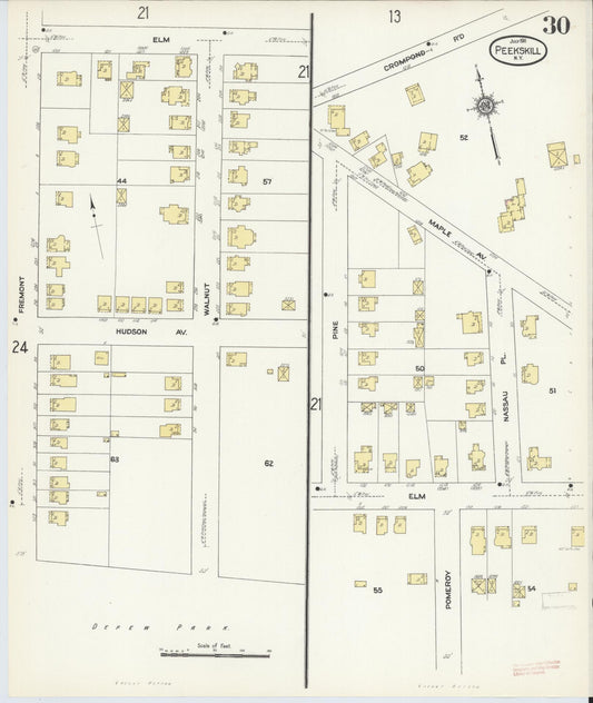 Sanborn Fire Insurance Map from Peekskill, Westchester County, New York (1911), Sheet #0030 - Historic Sanborn Fire Insurance Map Print, vintage old map wall art, antique decor, genealogy gift, New York New York map
