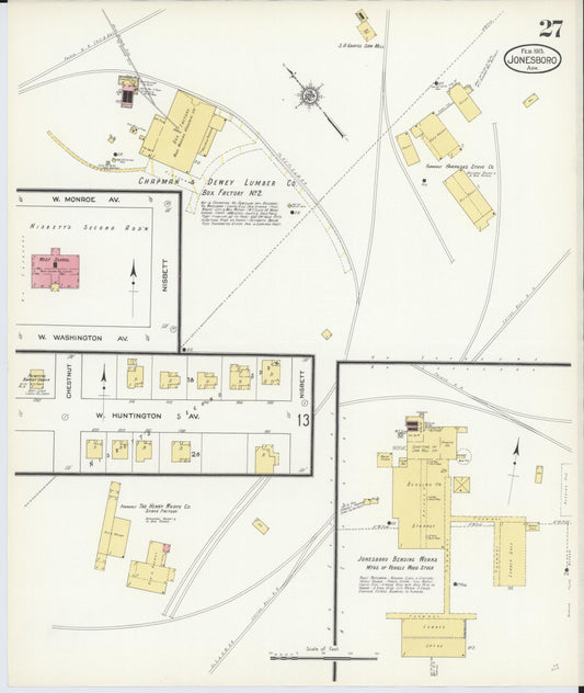 Sanborn Fire Insurance Map from Jonesboro, Craighead County, Arkansas (1913), Sheet #0027 - Historic Sanborn Fire Insurance Map Print, vintage old map wall art, antique decor, genealogy gift, Arkansas Arkansas map