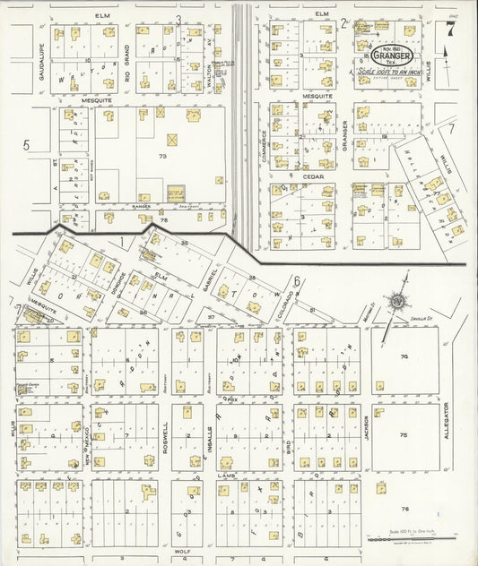 Sanborn Fire Insurance Map from Granger, Williamson County, Texas (1921), Sheet #0007 - Historic Sanborn Fire Insurance Map Print, vintage old map wall art, antique decor, genealogy gift, Texas Texas map