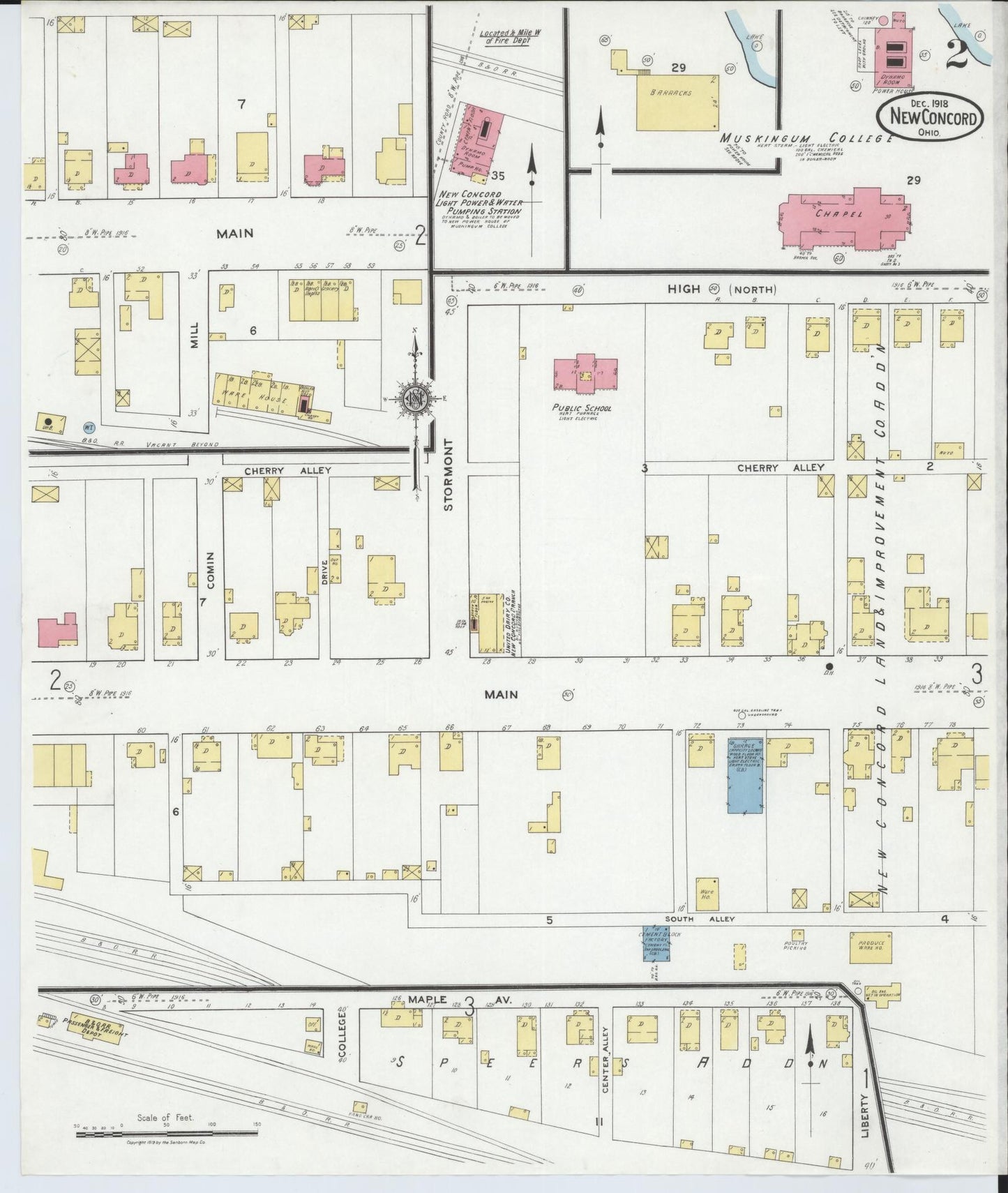 Sanborn Fire Insurance Map from New Concord, Muskingum County, Ohio (1918), Sheet #0002 - Historic Sanborn Fire Insurance Map Print, vintage old map wall art, antique decor, genealogy gift, Ohio Ohio map