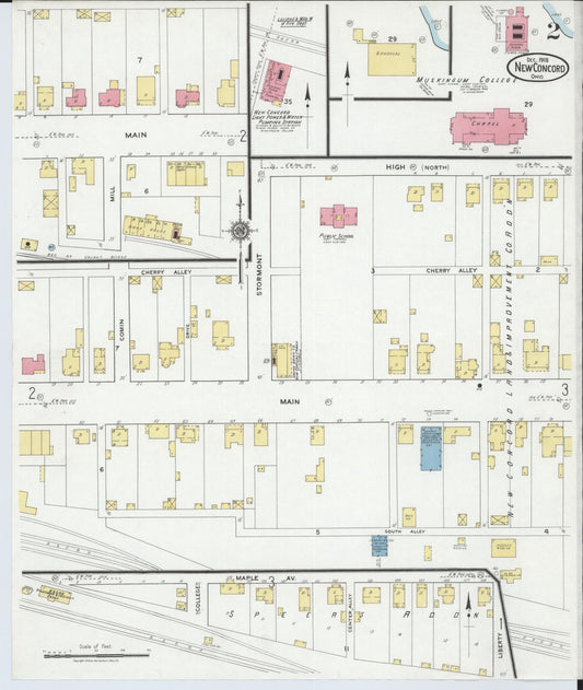 Sanborn Fire Insurance Map from New Concord, Muskingum County, Ohio (1918), Sheet #0002 - Historic Sanborn Fire Insurance Map Print, vintage old map wall art, antique decor, genealogy gift, Ohio Ohio map