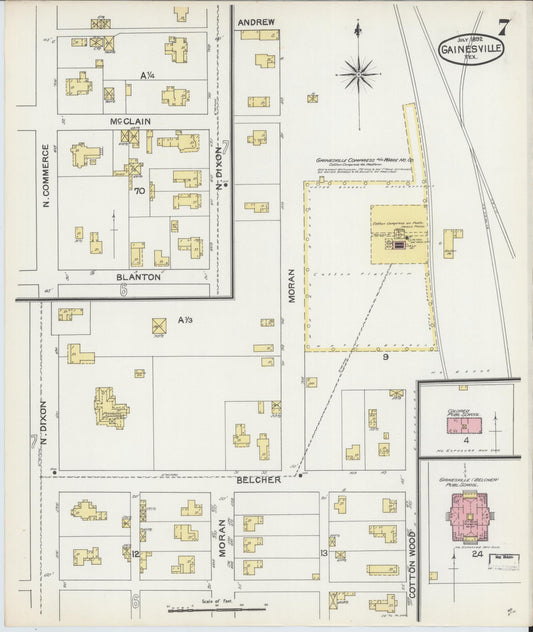 Sanborn Fire Insurance Map from Gainesville, Cooke County, Texas (1892), Sheet #0007 - Historic Sanborn Fire Insurance Map Print, vintage old map wall art, antique decor, genealogy gift, Texas Texas map