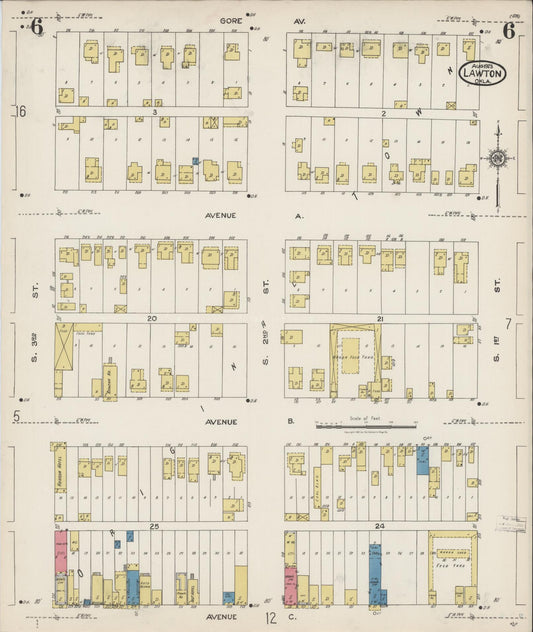 Sanborn Fire Insurance Map from Lawton, Comanche County, Oklahoma (1923), Sheet #0006 - Historic Sanborn Fire Insurance Map Print, vintage old map wall art, antique decor, genealogy gift, Oklahoma Oklahoma map