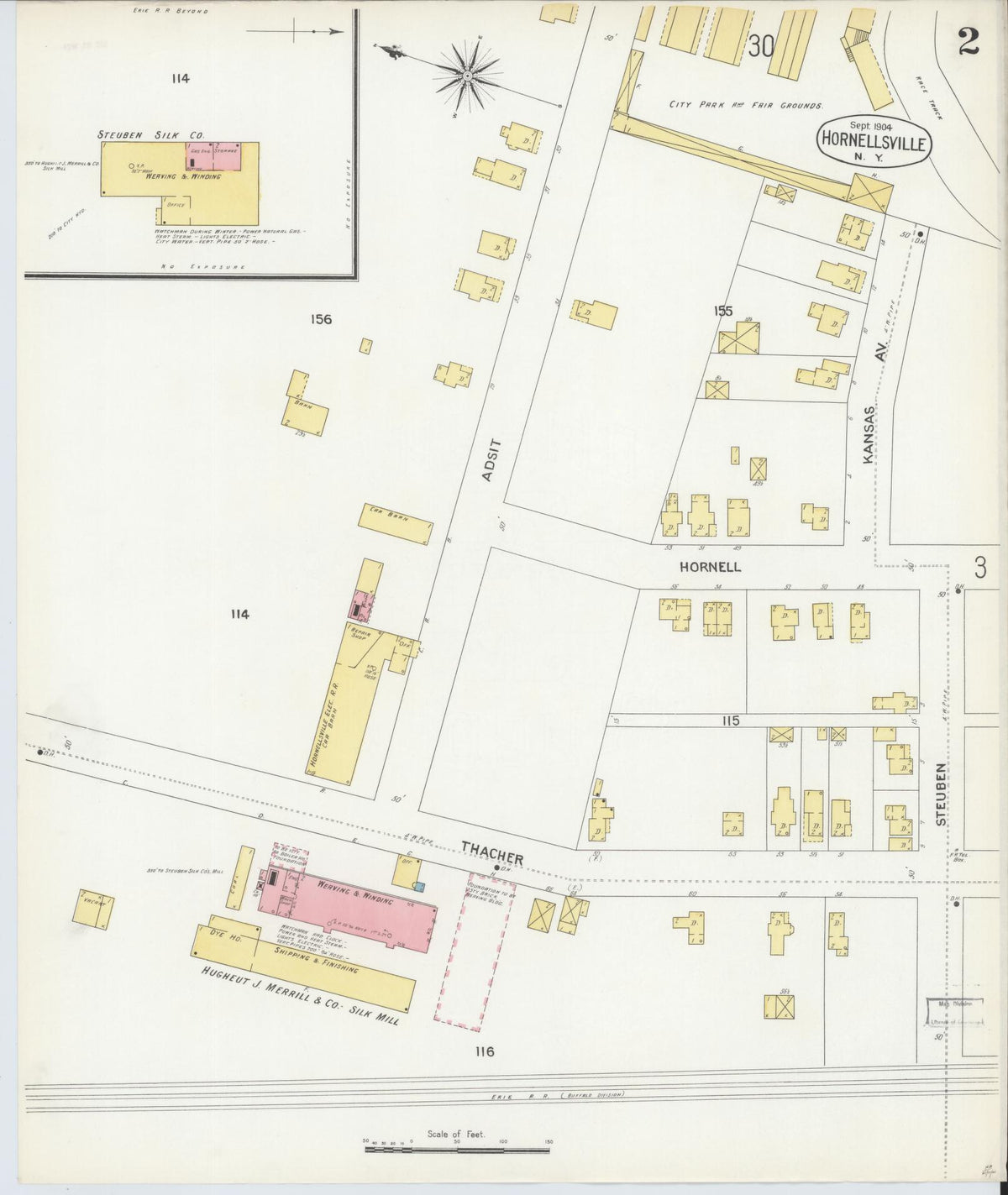Sanborn Fire Insurance Map from Hornell, Steuben County, New York (1904), Sheet #0002 - Complete Map Set gallery image, historic Sanborn map, vintage wall art, New York New York