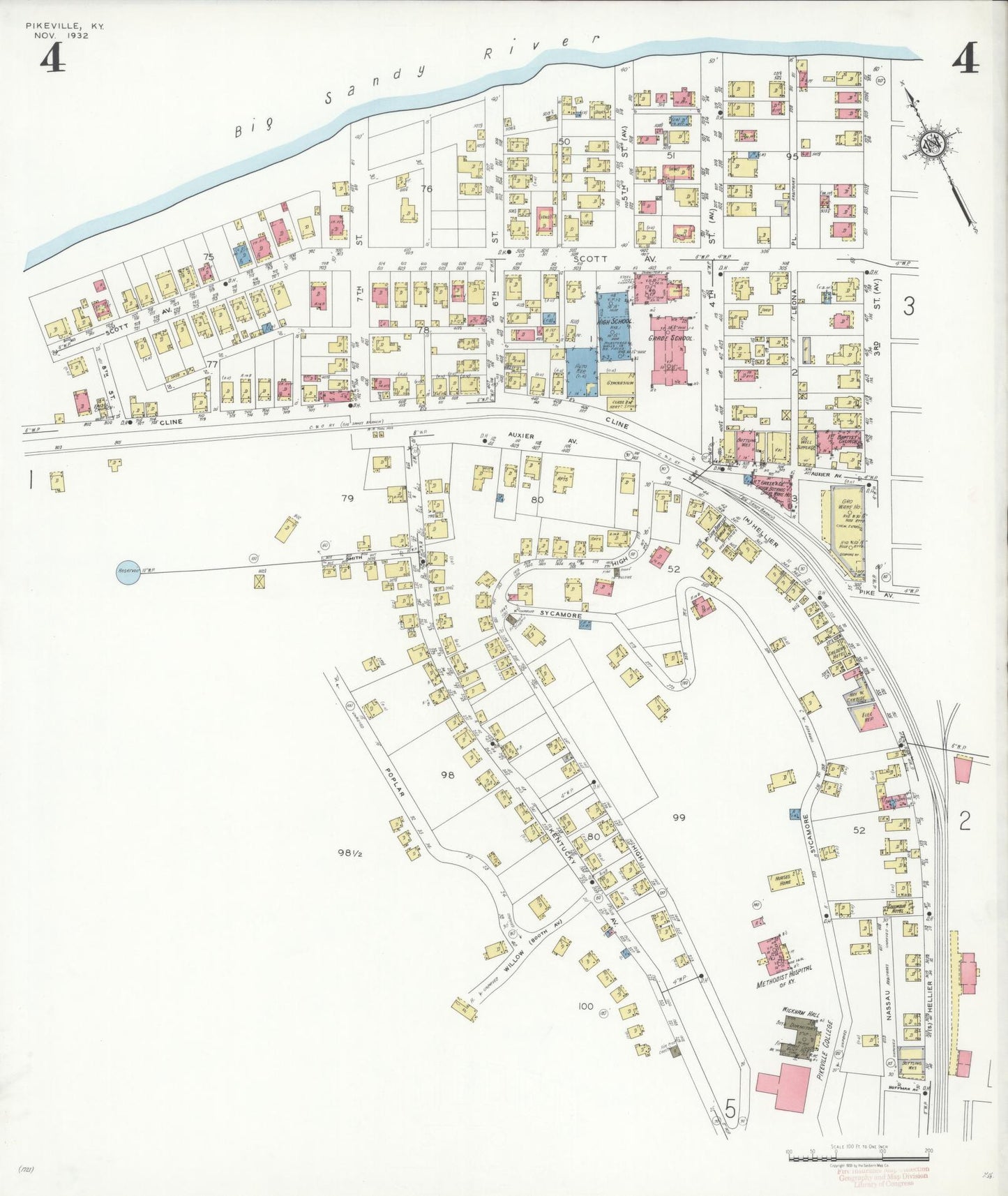Sanborn Fire Insurance Map from Pikeville, Pike County, Kentucky (1932), Sheet #0004 - Complete Map Set gallery image, historic Sanborn map, vintage wall art, Kentucky Kentucky