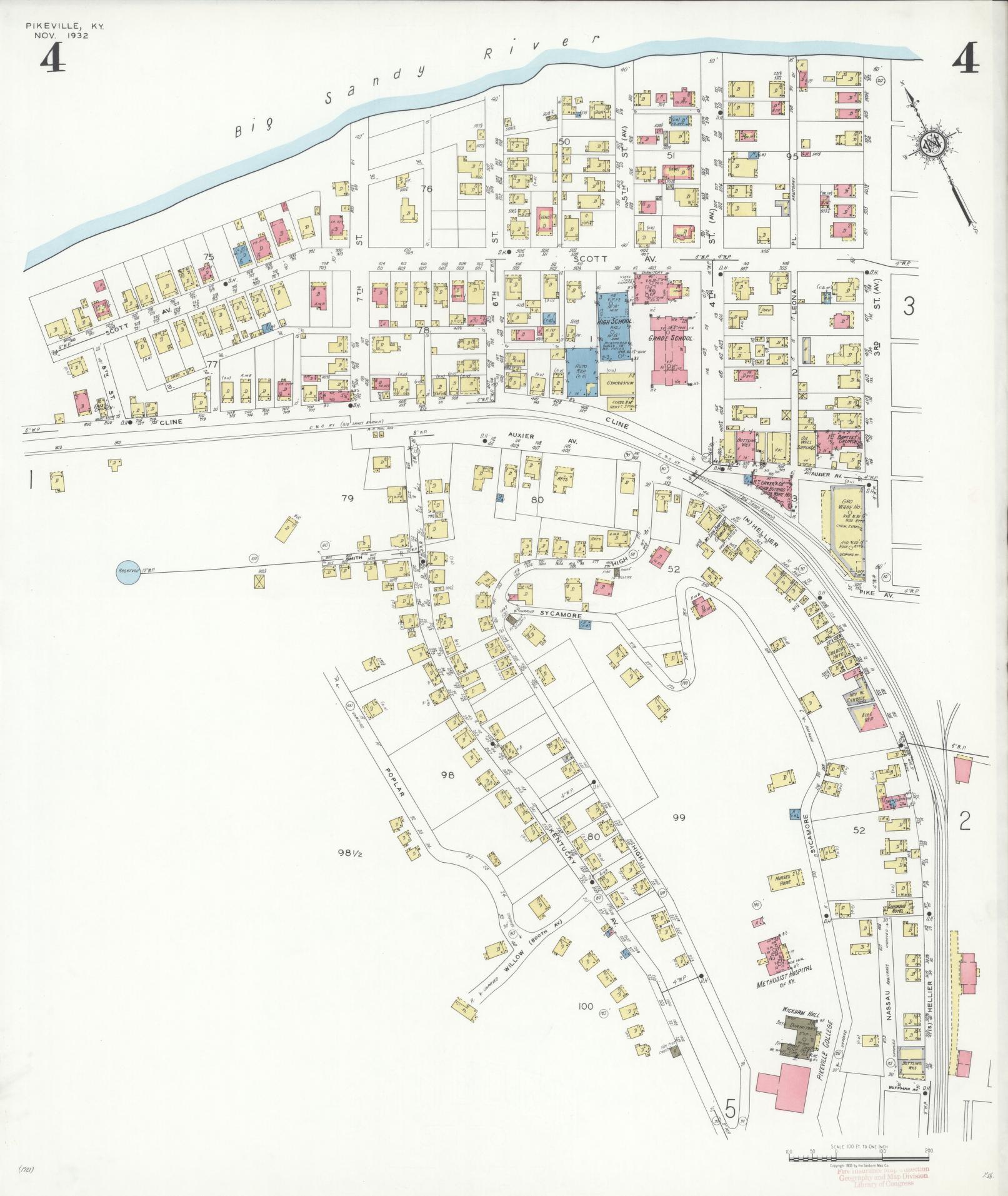 Sanborn Fire Insurance Map from Pikeville, Pike County, Kentucky (1932), Sheet #0004 - Complete Map Set gallery image, historic Sanborn map, vintage wall art, Kentucky Kentucky