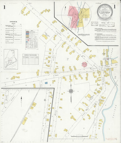 Sanborn Fire Insurance Map from Corinna, Penobscot County, Maine (1933), Sheet #0001 - Complete Map Set gallery image, historic Sanborn map, vintage wall art, Maine Maine