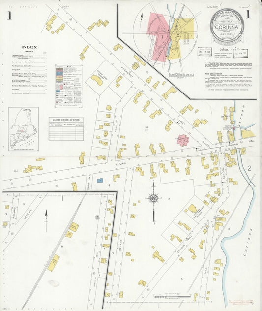 Sanborn Fire Insurance Map from Corinna, Penobscot County, Maine (1933), Sheet #0001 - Complete Map Set gallery image, historic Sanborn map, vintage wall art, Maine Maine