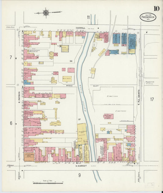 Frederick, Maryland - 1911 - Sanborn Fire Insurance Map, Sheet #0010 - Historic Sanborn Fire Insurance Map Print, Frederick Maryland 1911 0010 vintage old map wall art