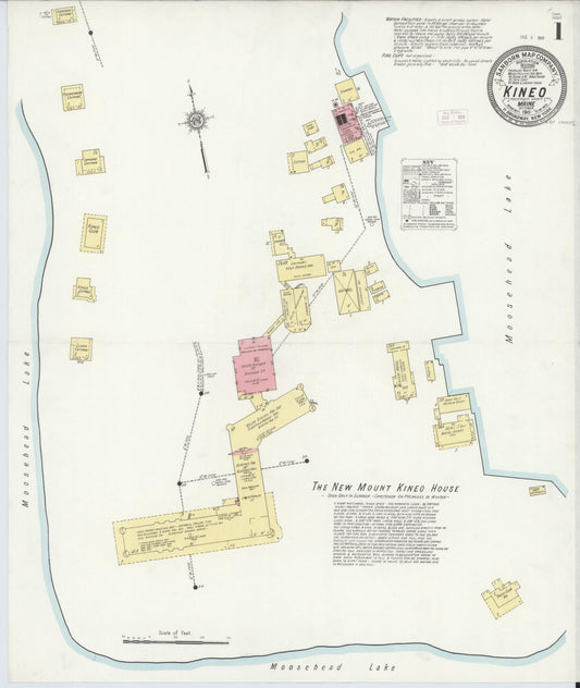 Sanborn Fire Insurance Map from Kineo, Piscataquis County, Maine (1911), Sheet #0001 - Historic Sanborn Fire Insurance Map Print, vintage old map wall art, antique decor, genealogy gift, Maine Maine map
