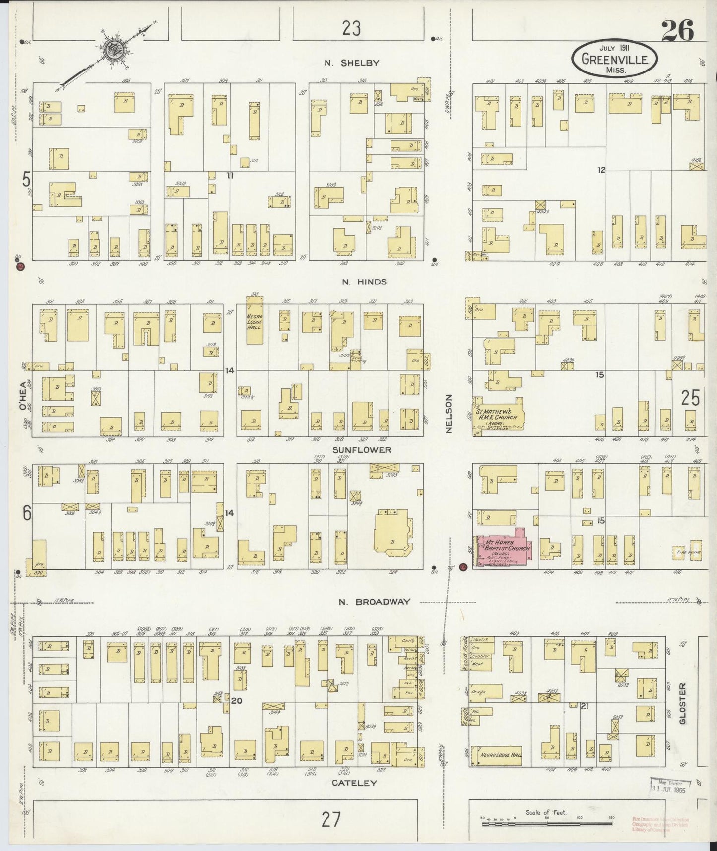 Sanborn Fire Insurance Map from Greenville, Washington County, Mississippi (1911), Sheet #0026 - Complete Map Set gallery image, historic Sanborn map, vintage wall art, Mississippi Mississippi