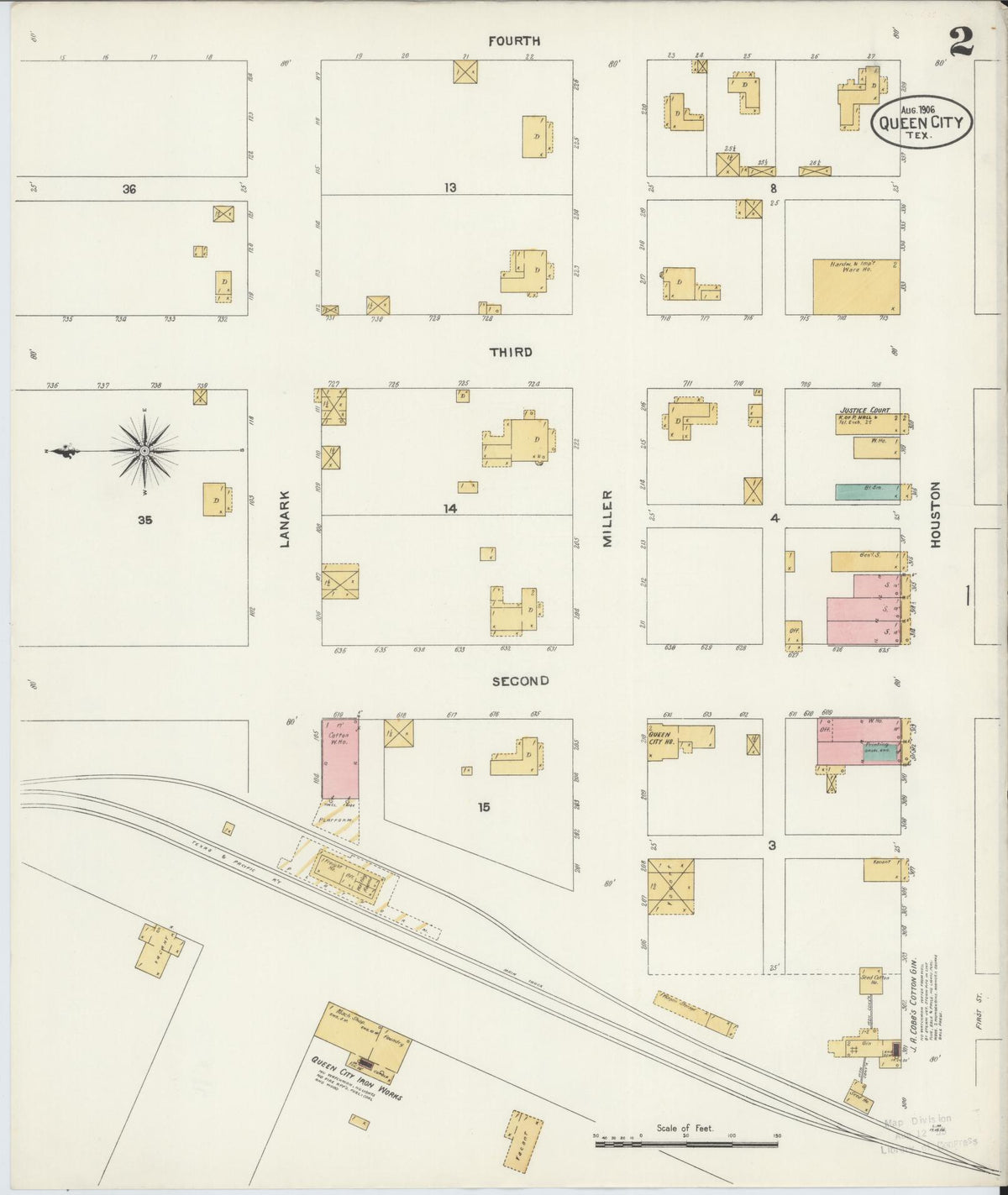 Sanborn Fire Insurance Map from Queen City, Cass County, Texas (1906), Sheet #0002 - Complete Map Set gallery image, historic Sanborn map, vintage wall art, Texas Texas