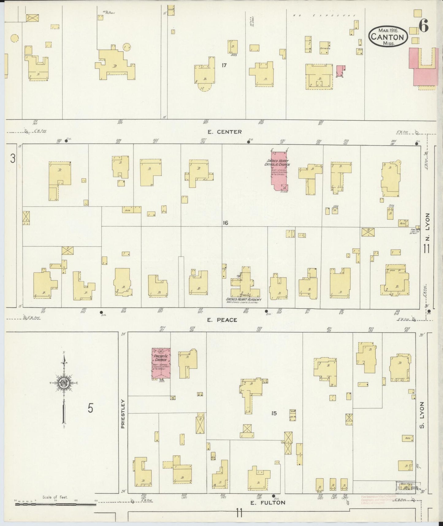 Sanborn Fire Insurance Map from Canton, Madison County, Mississippi (1916), Sheet #0006 - Historic Sanborn Fire Insurance Map Print, vintage old map wall art, antique decor, genealogy gift, Mississippi Mississippi map
