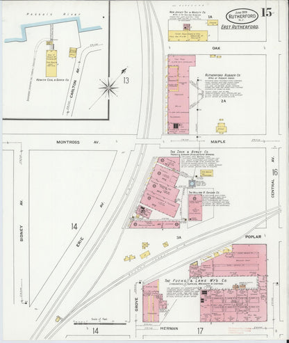 Sanborn Fire Insurance Map from Rutherford, Bergen County, New Jersey (1909), Sheet #0015 - Complete Map Set gallery image, historic Sanborn map, vintage wall art, New Jersey New Jersey