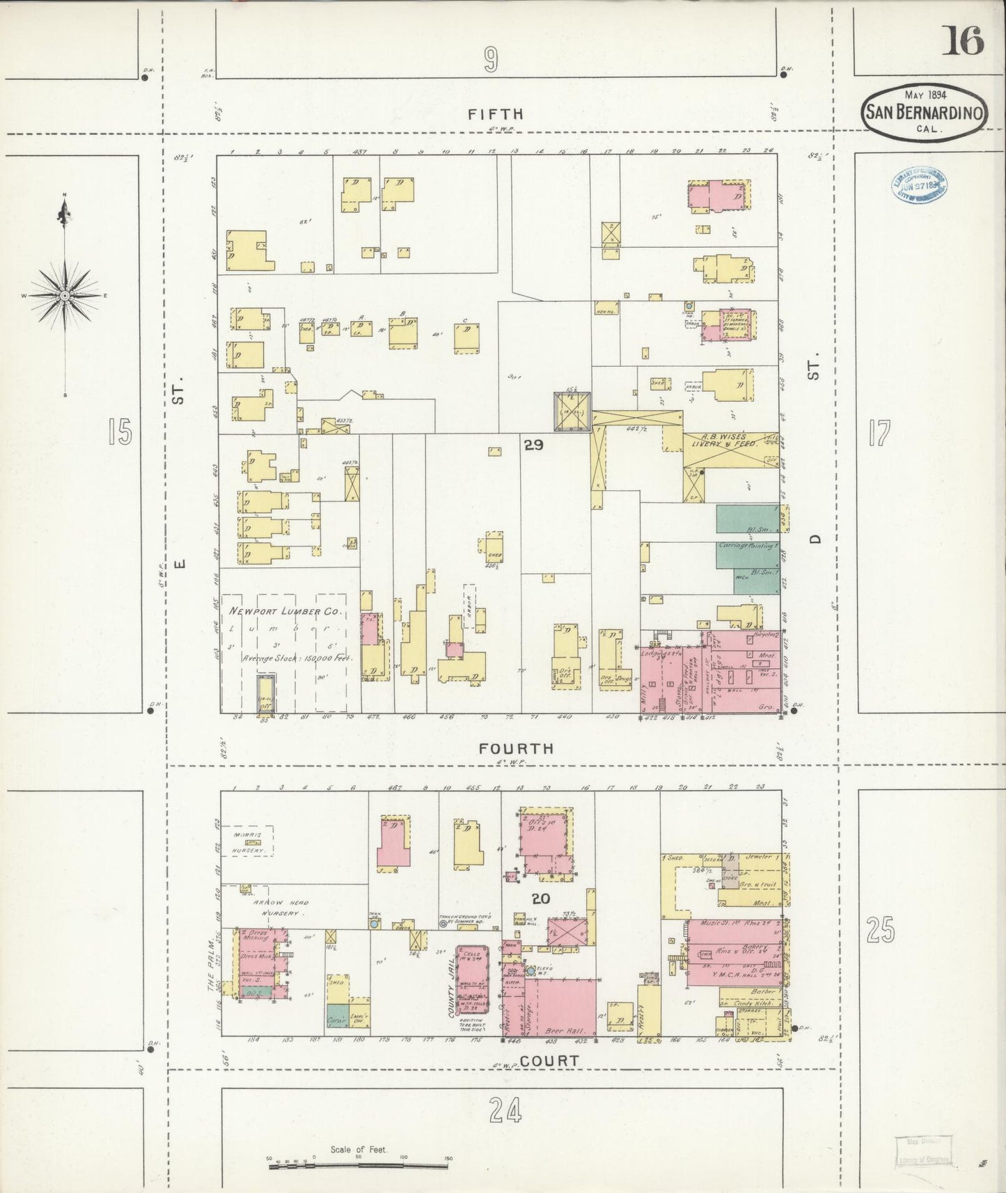 Sanborn Fire Insurance Map from San Bernardino, San Bernardino County, California (1894), Sheet #0016 - Complete Map Set gallery image, historic Sanborn map, vintage wall art, California California