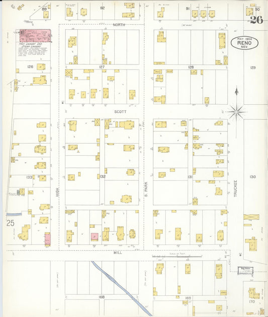 Sanborn Fire Insurance Map from Reno, Washoe County, Nevada (1904), Sheet #0026 - Historic Sanborn Fire Insurance Map Print, vintage old map wall art, antique decor, genealogy gift, Nevada Nevada map