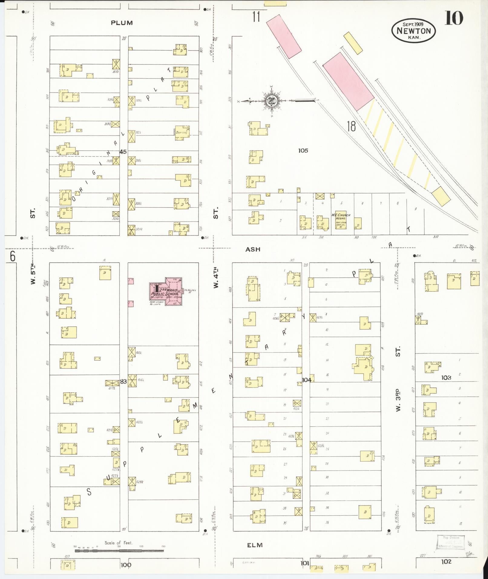 Sanborn Fire Insurance Map from Newton, Harvey County, Kansas (1909), Sheet #0010 - Historic Sanborn Fire Insurance Map Print, vintage old map wall art, antique decor, genealogy gift, Kansas Kansas map