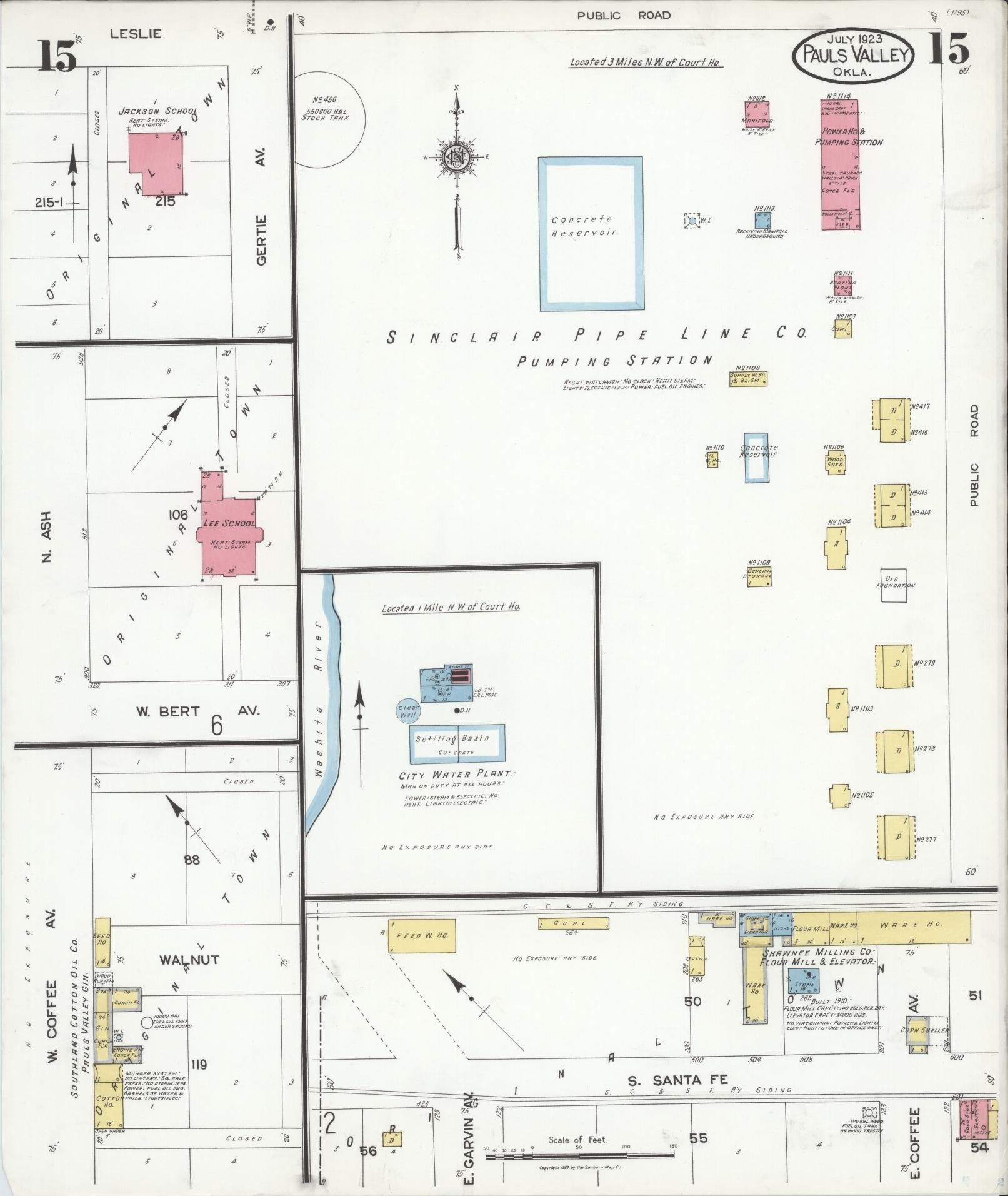 Sanborn Fire Insurance Map from Pauls Valley, Garvin County, Oklahoma (1923), Sheet #0015 - Complete Map Set gallery image, historic Sanborn map, vintage wall art, Oklahoma Oklahoma