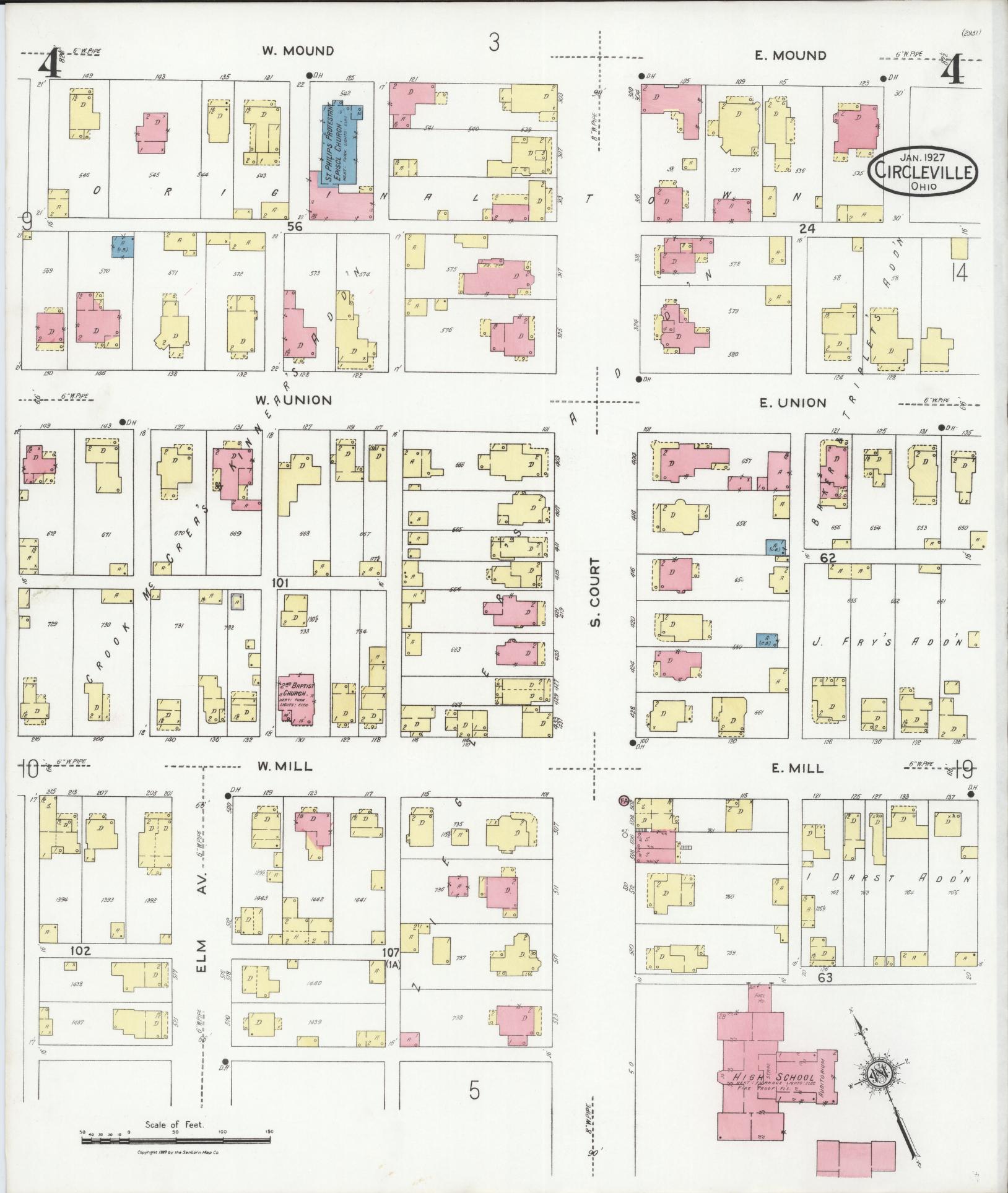 Sanborn Fire Insurance Map from Circleville, Pickaway County, Ohio (1927), Sheet #0004 - Complete Map Set gallery image, historic Sanborn map, vintage wall art, Ohio Ohio