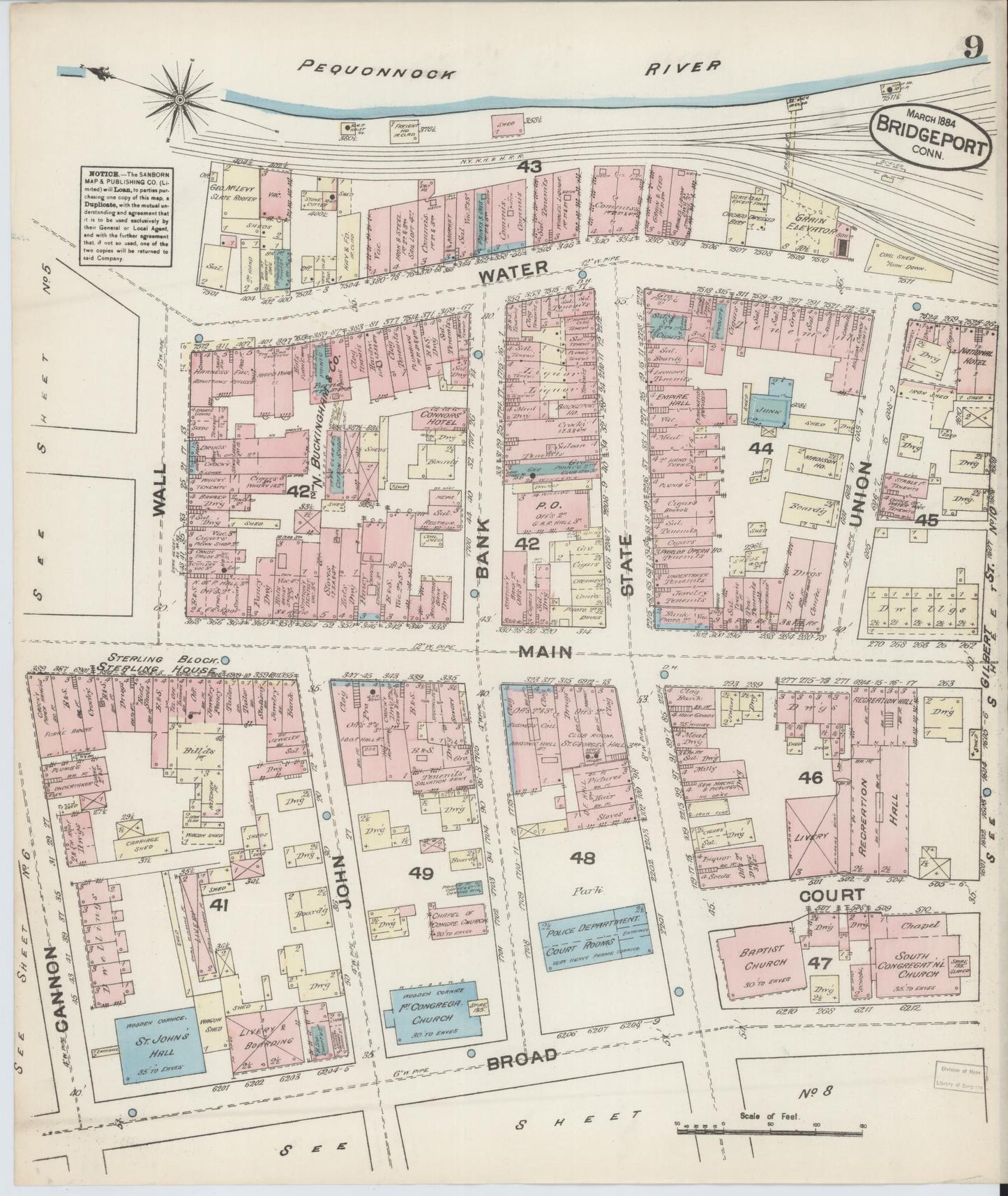 Sanborn Fire Insurance Map from Bridgeport, Fairfield County, Connecticut (1884), Sheet #0009 - Complete Map Set gallery image, historic Sanborn map, vintage wall art, Connecticut Connecticut