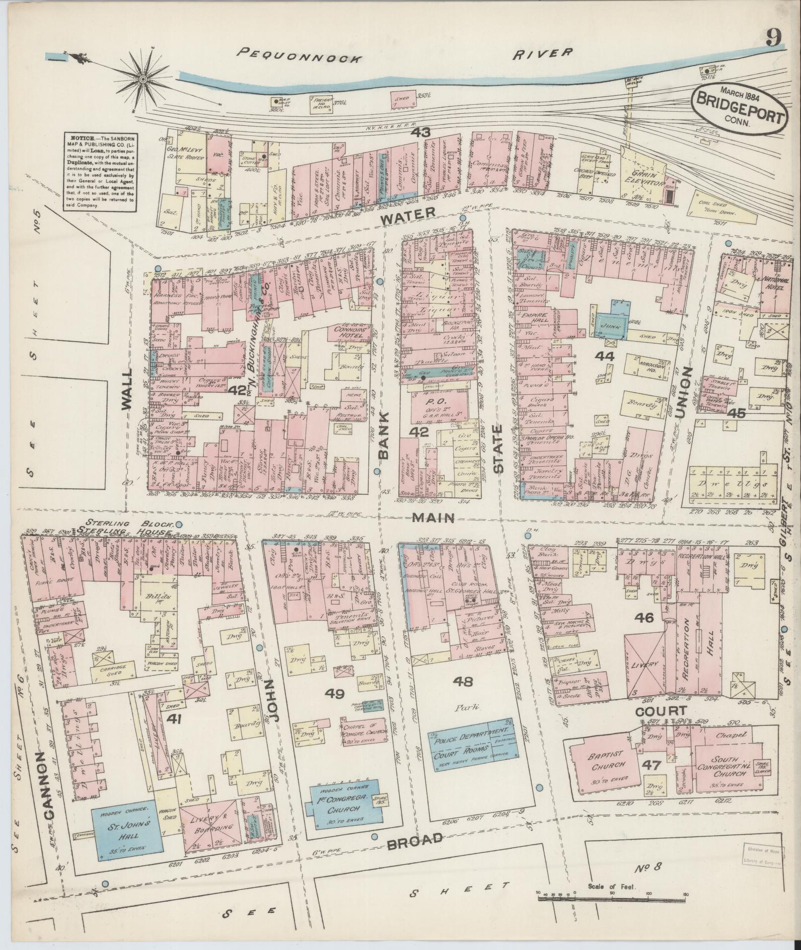Sanborn Fire Insurance Map from Bridgeport, Fairfield County, Connecticut (1884), Sheet #0009 - Complete Map Set gallery image, historic Sanborn map, vintage wall art, Connecticut Connecticut