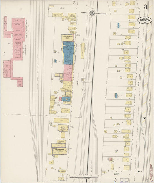 Sanborn Fire Insurance Map from Barstow, San Bernardino County, California (1917), Sheet #0003 - Historic Sanborn Fire Insurance Map Print, vintage old map wall art, antique decor, genealogy gift, California California map