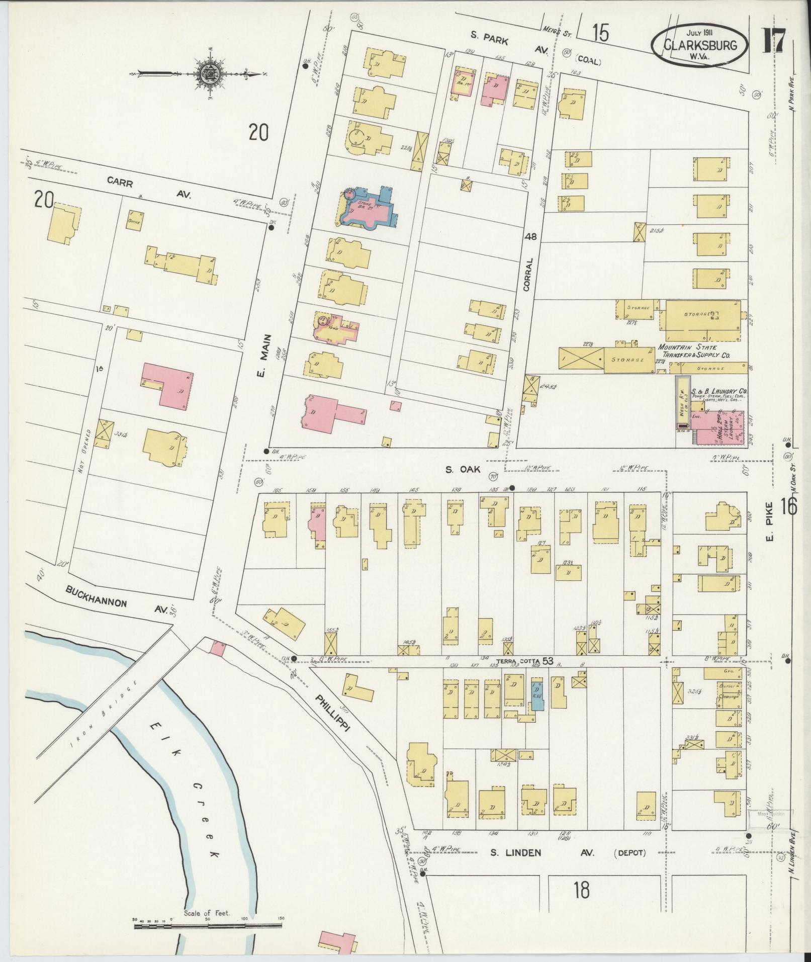 Sanborn Fire Insurance Map from Clarksburg, Harrison County, West Virginia (1911), Sheet #0017 - Complete Map Set gallery image, historic Sanborn map, vintage wall art, West Virginia West Virginia