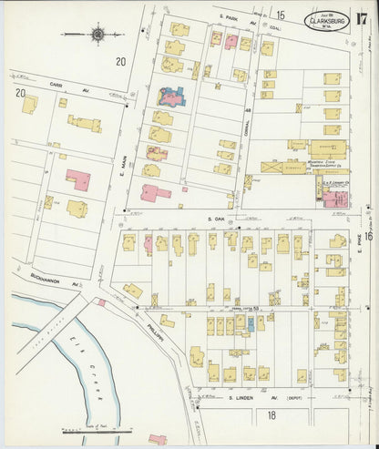 Sanborn Fire Insurance Map from Clarksburg, Harrison County, West Virginia (1911), Sheet #0017 - Complete Map Set gallery image, historic Sanborn map, vintage wall art, West Virginia West Virginia