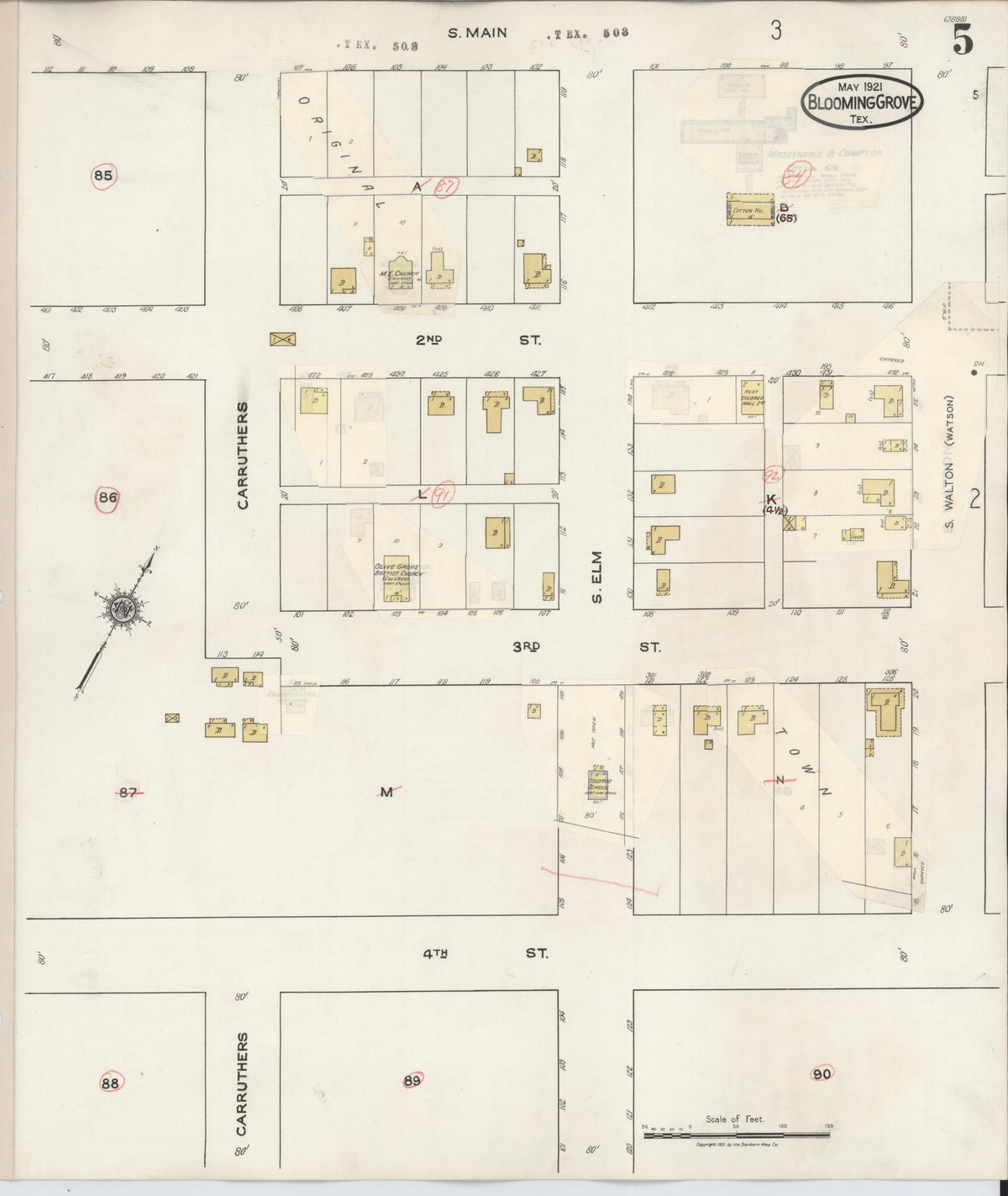 Sanborn Fire Insurance Map from Blooming Grove, Navarro County, Texas (1934), Sheet #0005 - Complete Map Set gallery image, historic Sanborn map, vintage wall art, Texas Texas