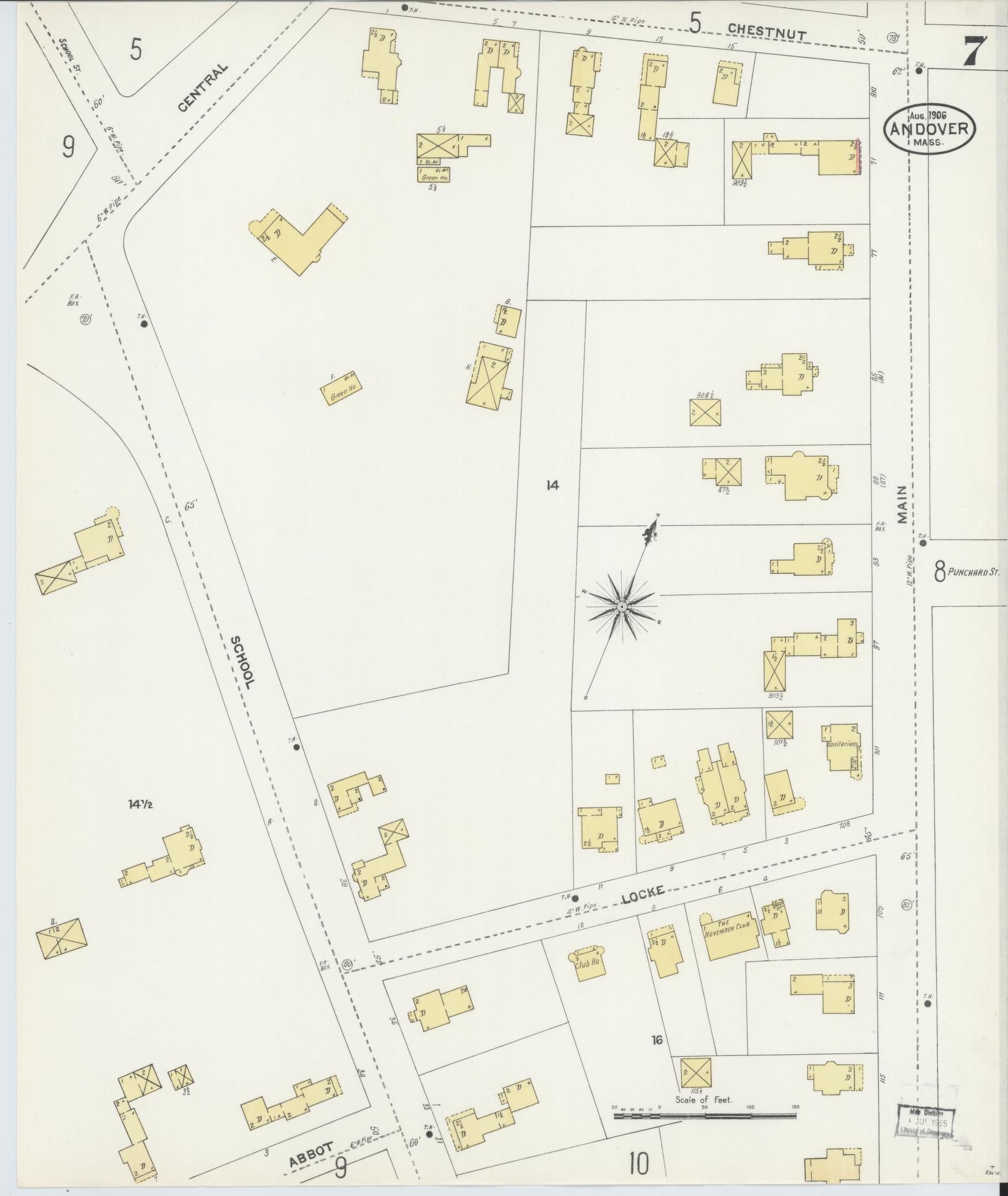 Sanborn Fire Insurance Map from Andover, Essex County, Massachusetts (1906), Sheet #0007 - Complete Map Set gallery image, historic Sanborn map, vintage wall art, Massachusetts Massachusetts