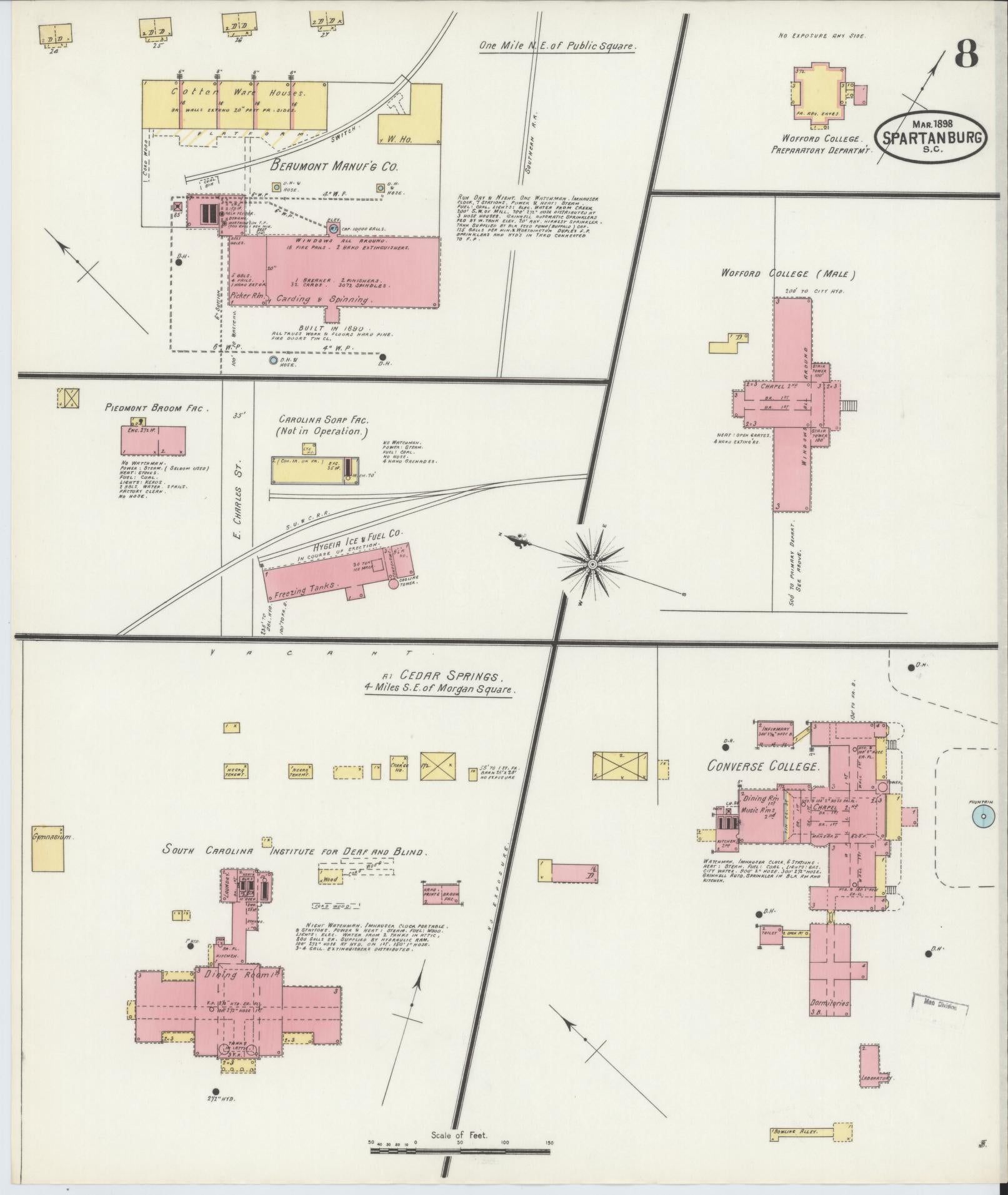 Sanborn Fire Insurance Map from Spartanburg, Spartanburg County, South Carolina (1898), Sheet #0008 - Complete Map Set gallery image, historic Sanborn map, vintage wall art, South Carolina South Carolina