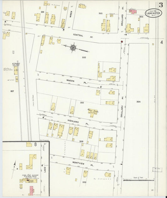 Sanborn Fire Insurance Map from Lancaster, Erie County, New York (1911), Sheet #0003 - Historic Sanborn Fire Insurance Map Print, vintage old map wall art, antique decor, genealogy gift, New York New York map