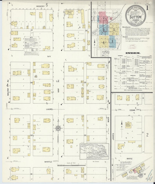 Sanborn Fire Insurance Map from Sutton, Clay County, Nebraska (1912), Sheet #0001 - Historic Sanborn Fire Insurance Map Print, vintage old map wall art, antique decor, genealogy gift, Nebraska Nebraska map